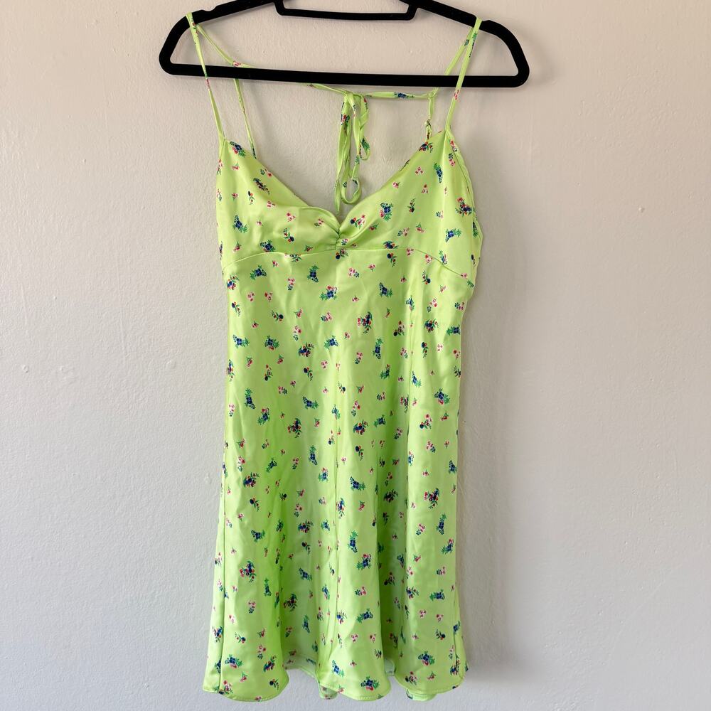 Zara Neon floral open back slip mini dress